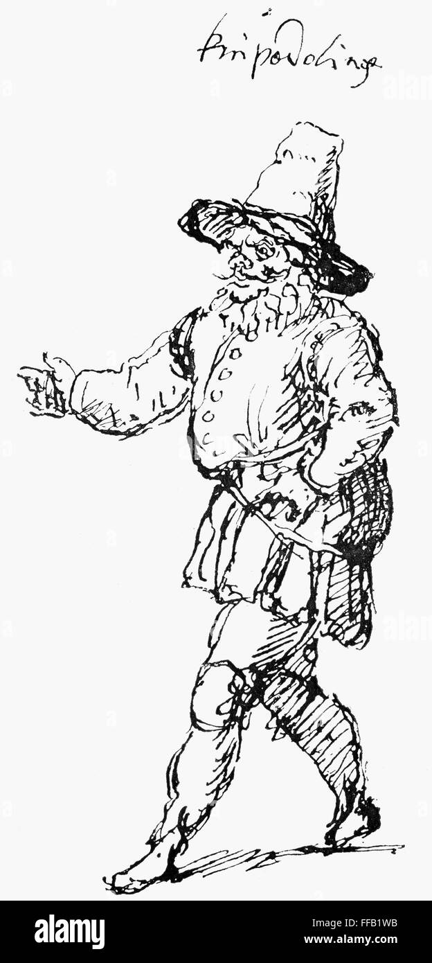 INIGO JONES: KNIPERDOLING. /nCourt satire on an Anabaptist, sketched by Inigo Jones (1573-1652) for a Masque. Stock Photo