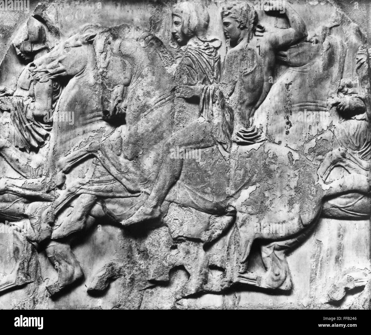 PARTHENON FRIEZE, 440 B.C. /nHorsemen in the Panathenaic Procession. North frieze of the Parthenon (XXXVIII), about 440 B.C. Stock Photo