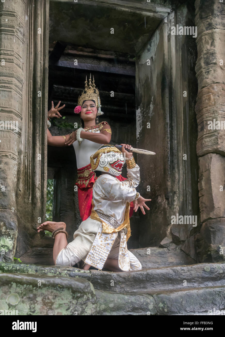 Khmer classical dancer, hanuman and aspara figures, rainy day, Terrace of  the Elephants, Angkor Thom, Cambodia Stock Photo - Alamy