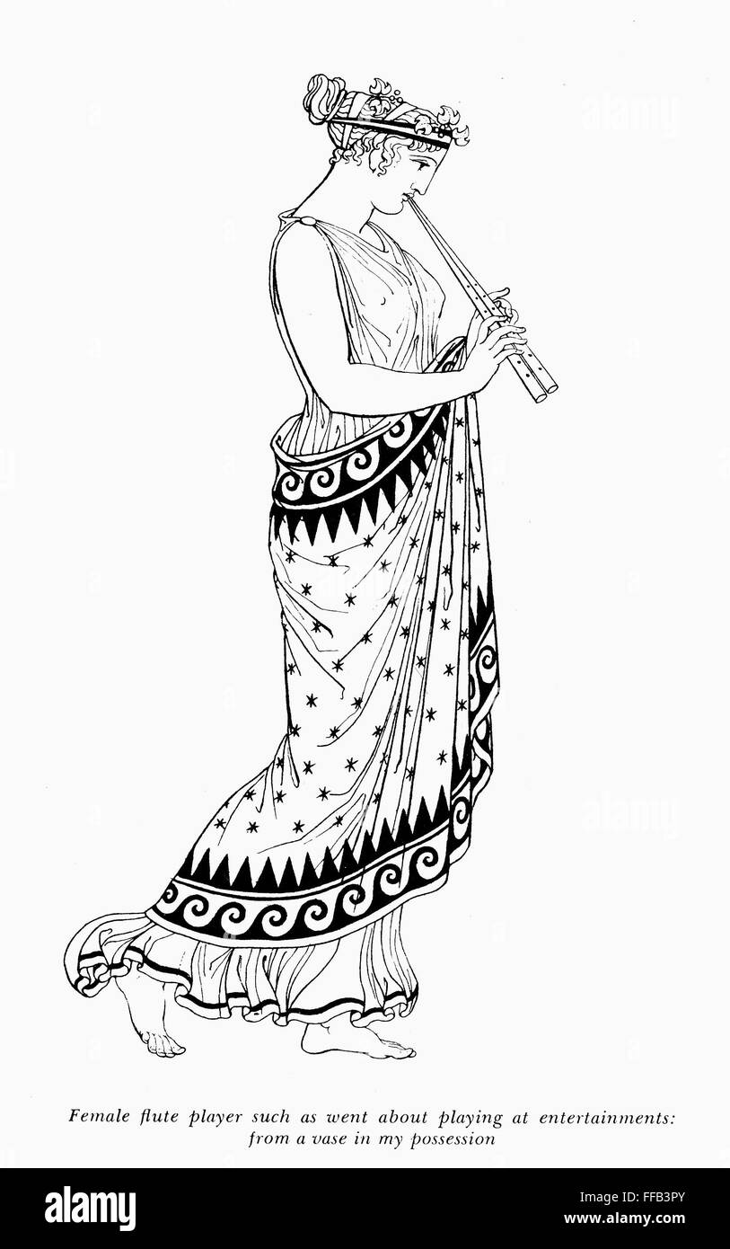 DOUBLE FLUTE. /nA doubleflute player of ancient Greece. Line engraving