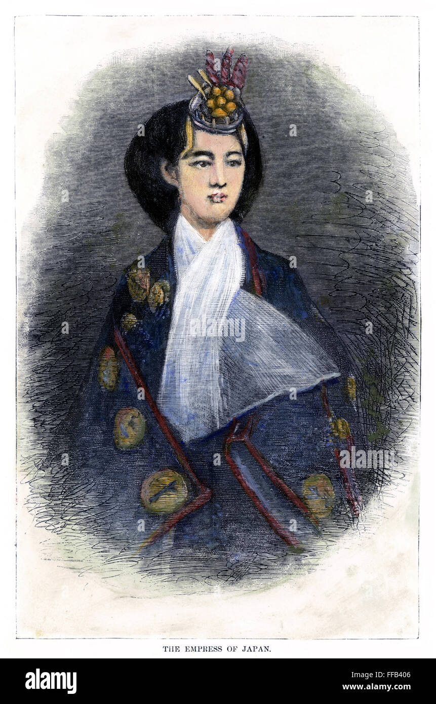 EMPRESS HARUKO (1859-1914). /nEmpress of Japan, wife of Emperor Mutsuhito. American wood engraving, 1875. Stock Photo