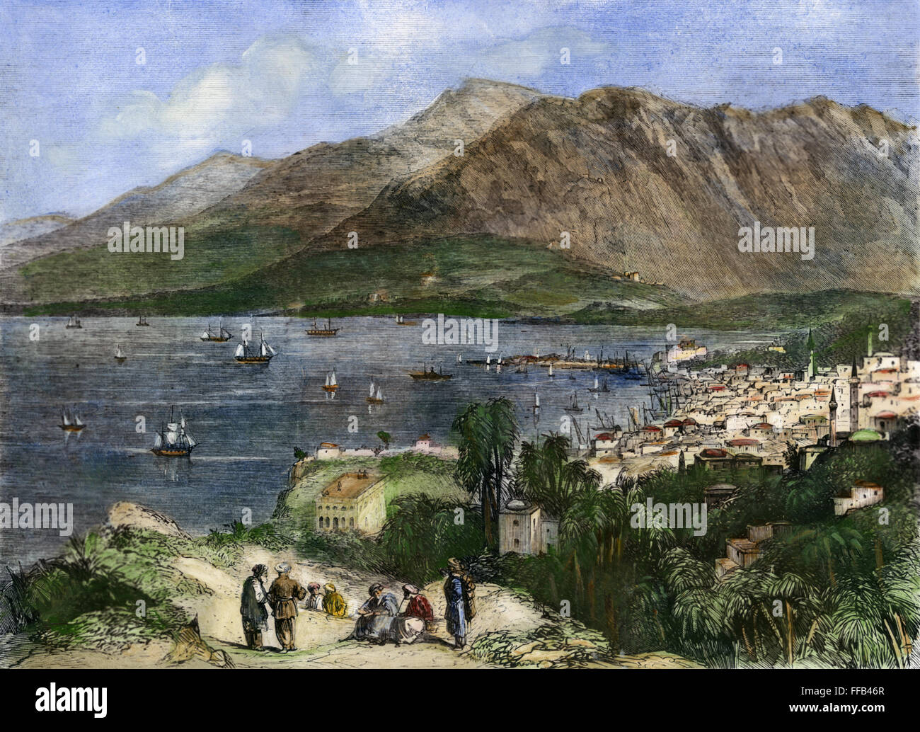 LEBANON: BEIRUT, 1860. /nThe city of Beirut at the foot of Mount Lebanon. Colored engraving, English, 1860. Stock Photo