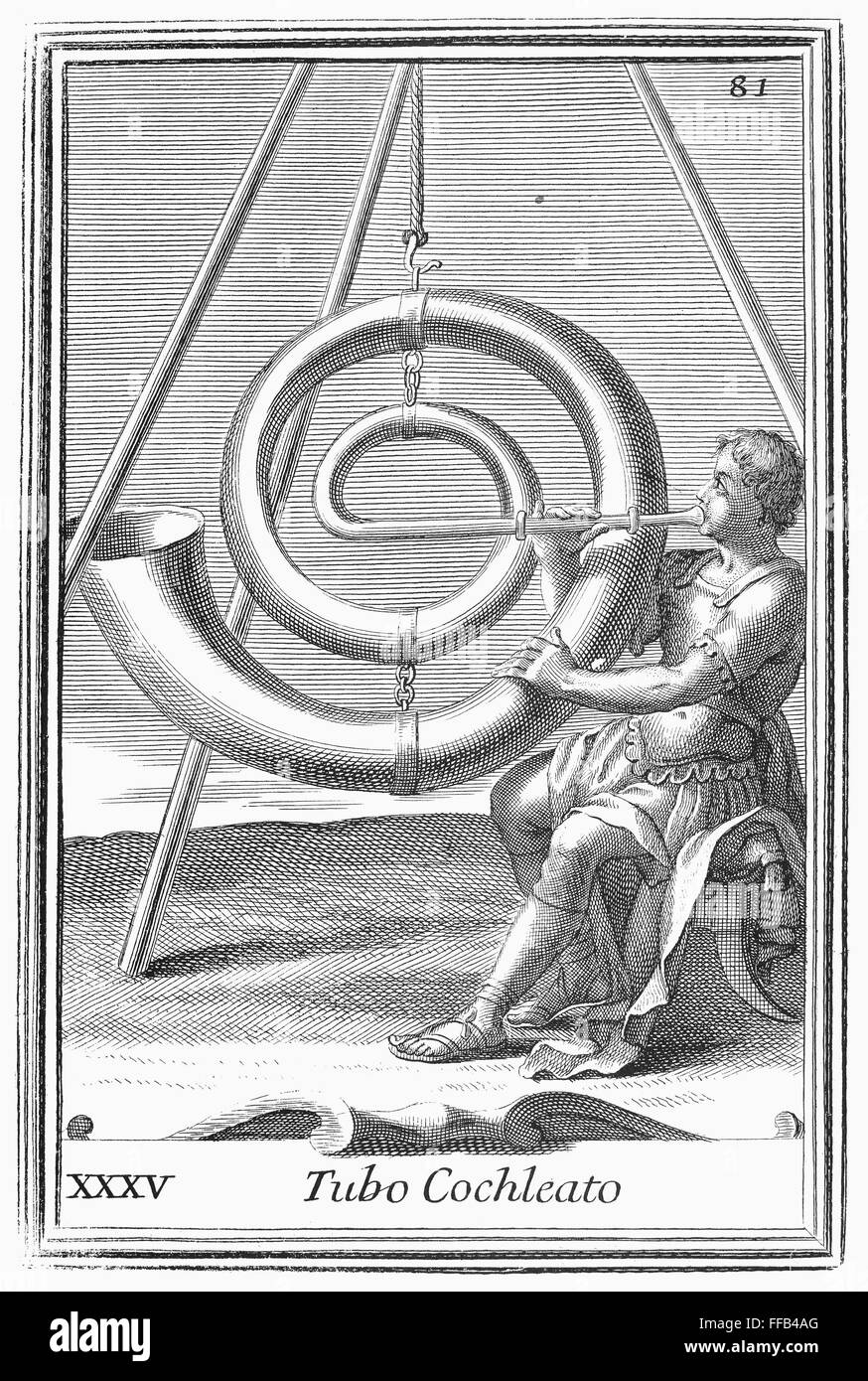 VOICE AMPLIFIER. /nAn imaginary voice amplifier, based on the ideas of Athanasius Kircher. Copper engraving, 1723, by Arnold van Westerhout. Stock Photo