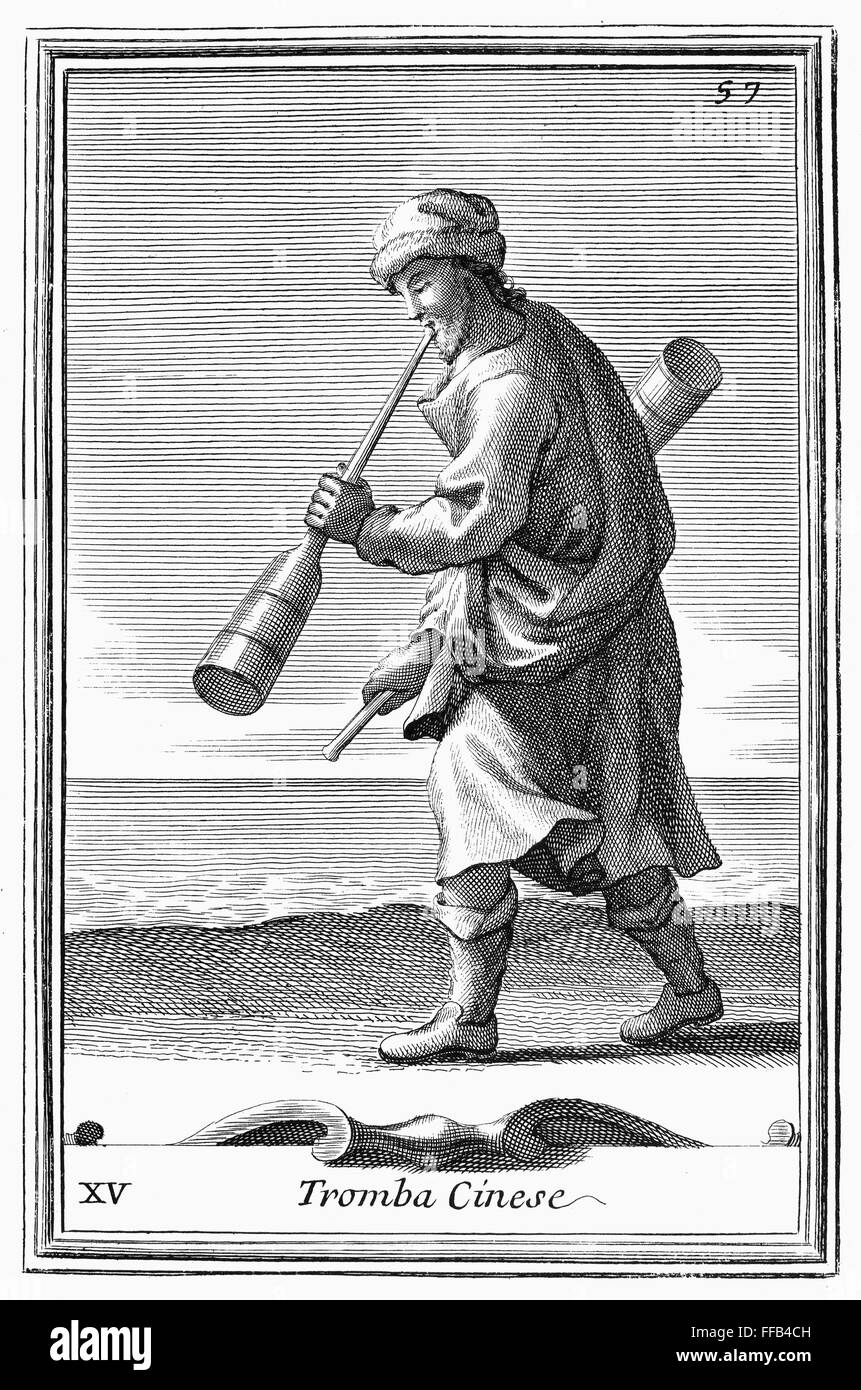 CHINESE TRUMPET, 1723. /nThe Chinese trumpet, a slender tube inserted