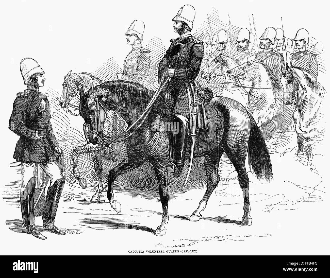 BRITISH EMPIRE: ARMY, 1857. /nCalcutta Volunteer Guards (cavalry). Wood engraving, English, 1857. Stock Photo
