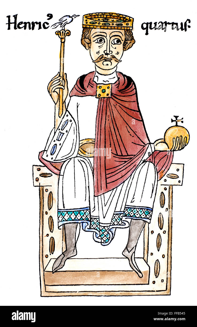 HENRY IV OF GERMANY /n(1015-1106). King of Germany and Holy Roman Emperor (1056-1106). Drawing after a miniature from an early 12th century German manuscript. Stock Photo
