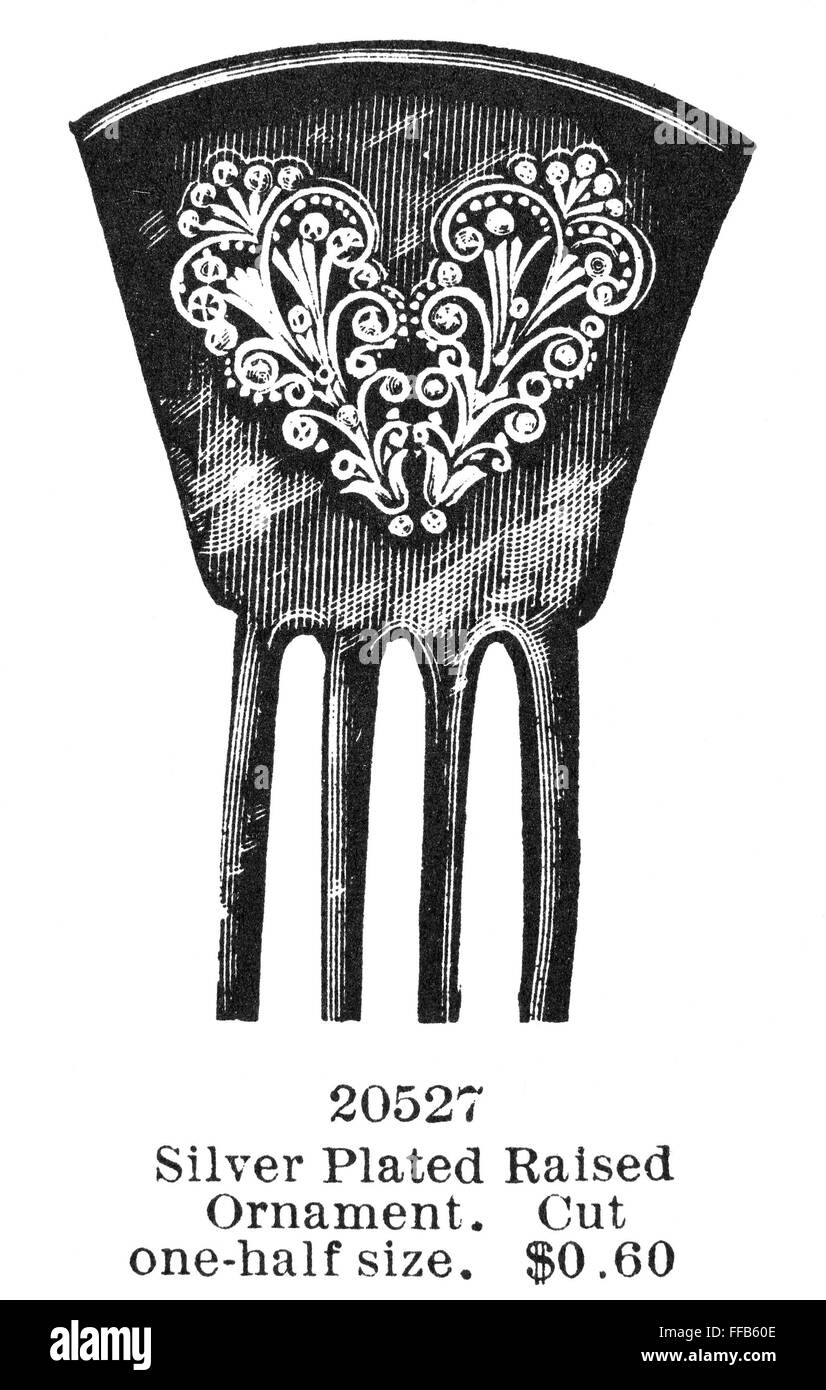 HAIRPIN, 1895. /nShell pin with silver-plated raised ornament. American advertisement from a Montgomery Ward catalogue of 1895. Stock Photo