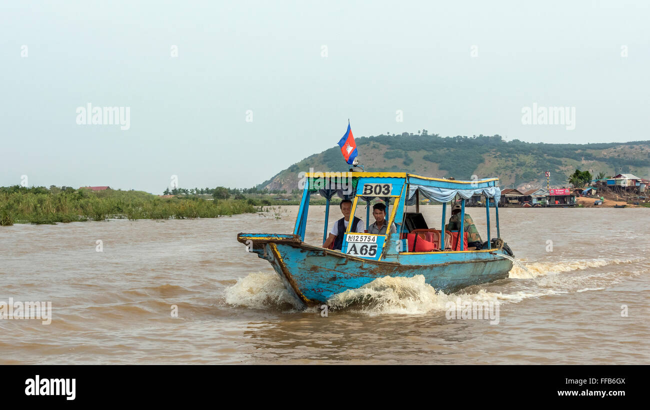 Siem Reap River and Phnum Krom Mountain near Tonle Sap Lake, Cambodia Stock Photo