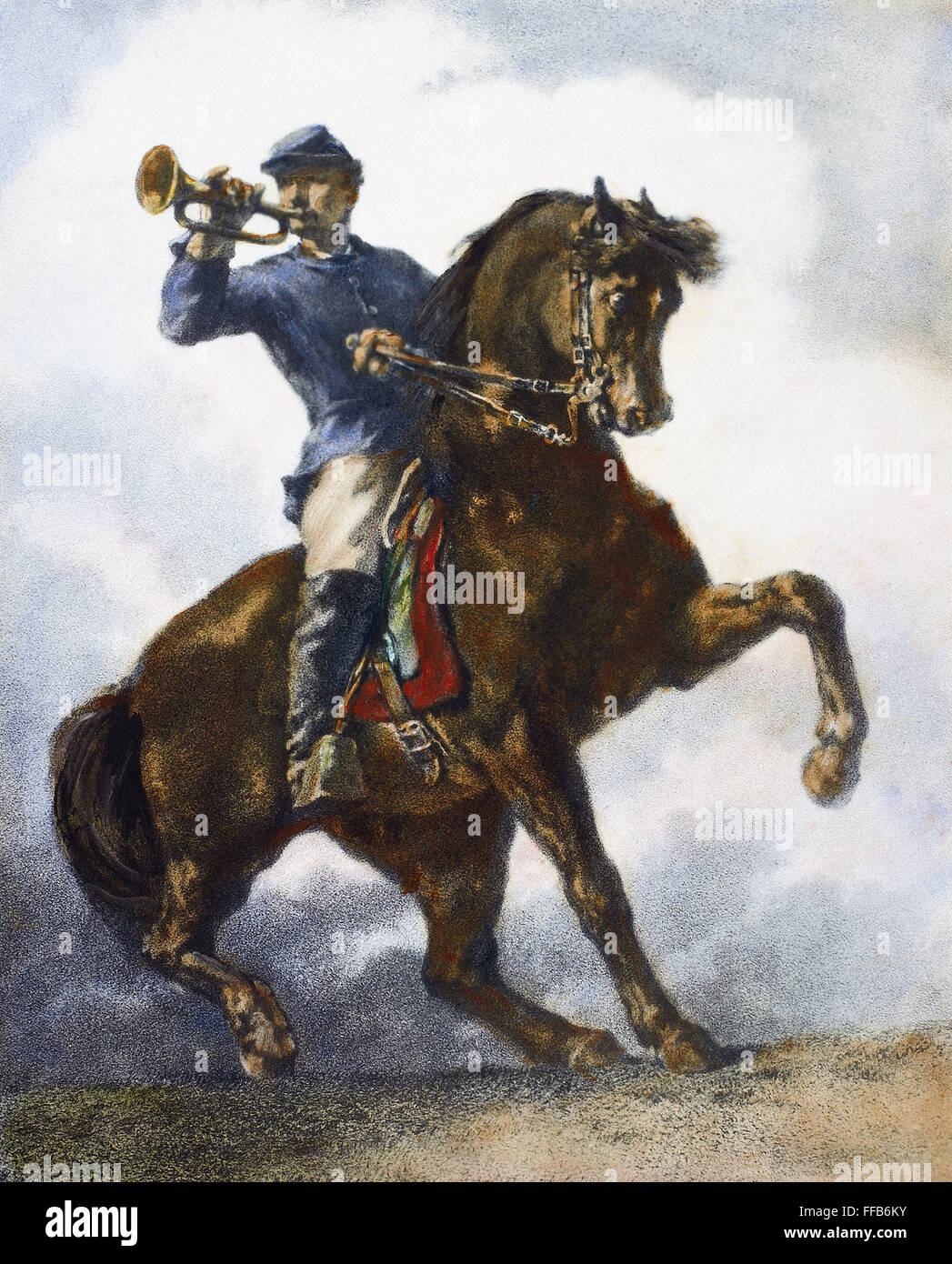 CIVIL WAR: BUGLER, 1863. /nA Union Army bugler during the American Civil War. Lithograph, 1863, after a painting by William Morris Hunt (1824-1879). Stock Photo