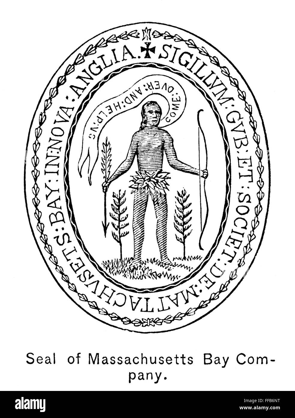 MASSACHUSETTS BAY COLONY. /nEngraving of the seal of the Massachusetts ...