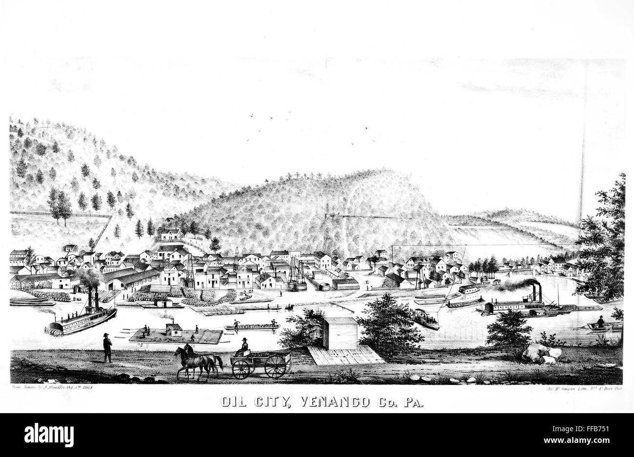 PETROLEUM OIL CITY, 1864. /nA view of Oil City, Pennsylvania, refining and shipping point of