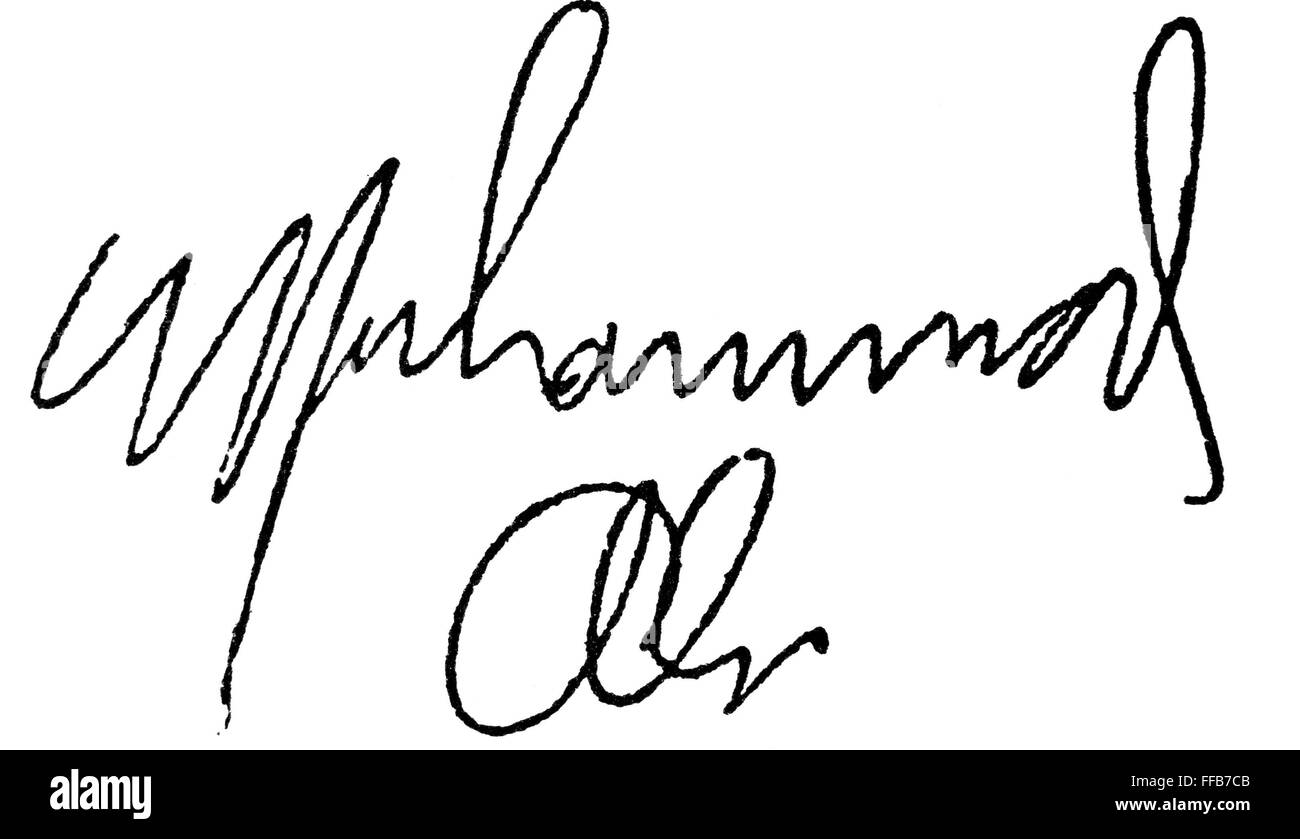 MUHAMMED ALI (b. 1942). /nNΘ Cassius Clay. American heavyweight boxer. Autograph signature. Stock Photo