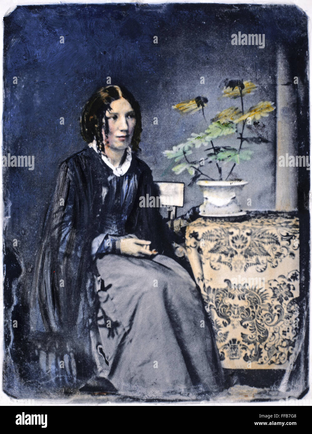 HARRIET BEECHER STOWE /n(1811-1896). American abolitionist and writer. Oil over a daguerrotype, c1850. Stock Photo