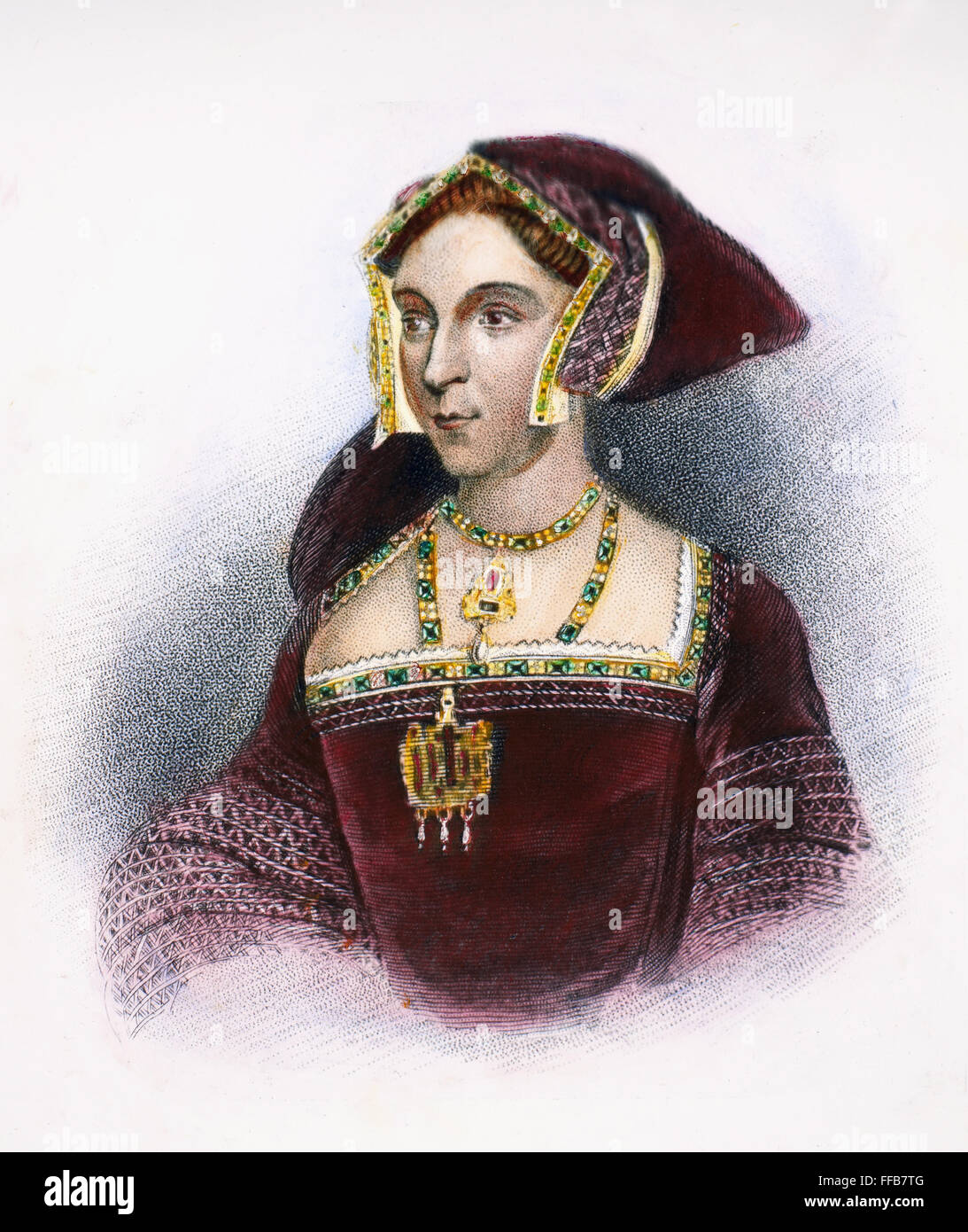 JANE SEYMOUR (1509-1537). /nThird wife of King Henry VIII of England. Line and stipple engraving, English, 1812, after a painting by Hans Holbein the Younger. Stock Photo