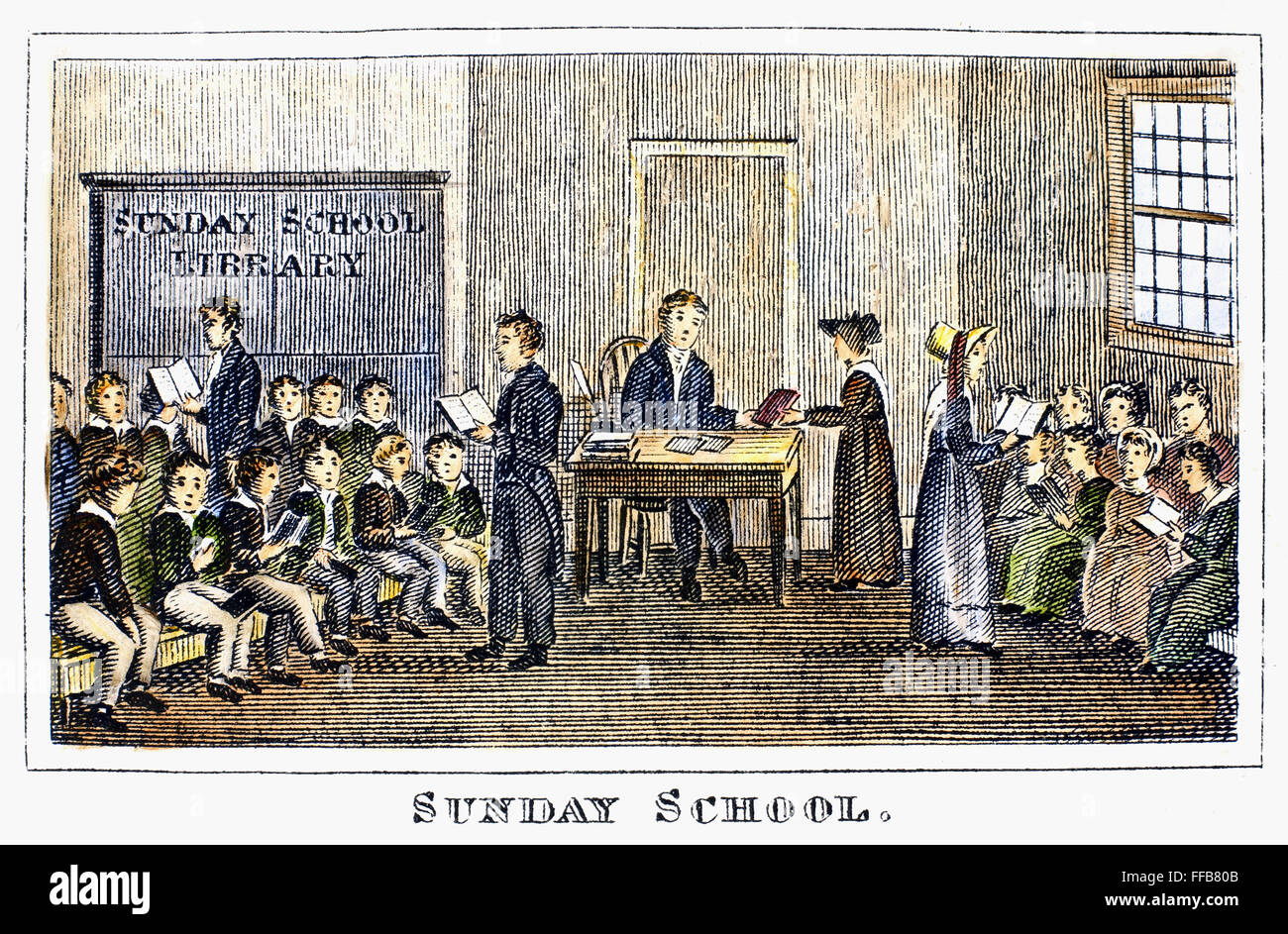 SUNDAY SCHOOL, 1832. /nLine engraving, American, 1832. Stock Photo