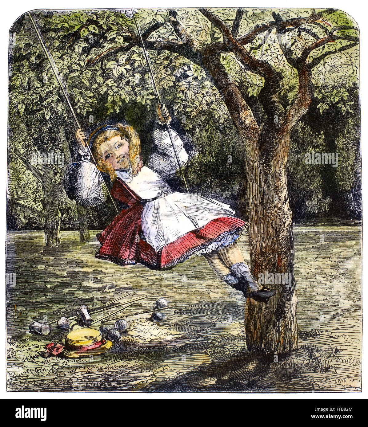 THOMAS: THE SWING, 1864. /nWood engraving, English, 1864, after a painting by William Luson Thomas (1830-1900). Stock Photo