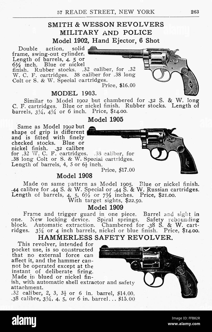 SMITH & WESSON REVOLVERS. /nPage from an Abercrombie and Fitch catalog advertising Smith & Wesson revolvers, early 20th century. Stock Photo