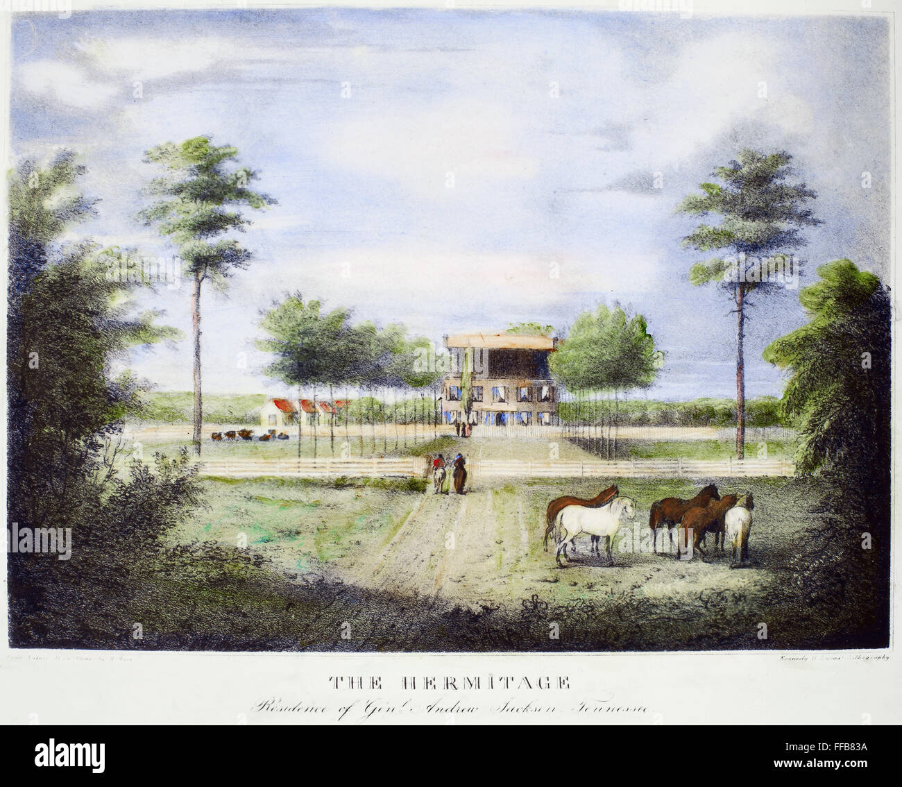 ANDREW JACKSON: HERMITAGE. /nAndrew Jackson's home, the Hermitage, near Nashville, Tennessee. Lithograph, c1830. Stock Photo