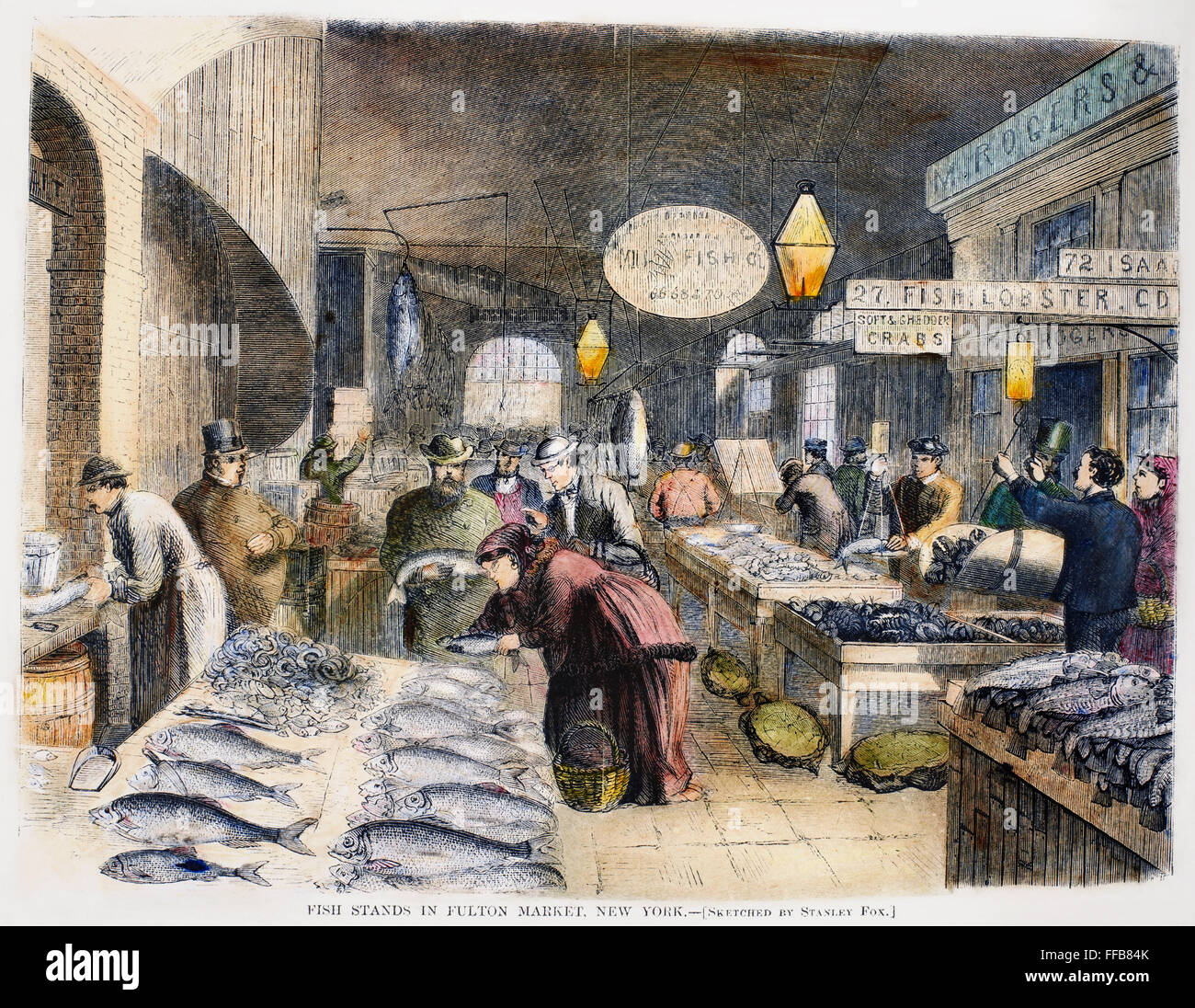FULTON FISH MARKET, 1869. /nFish stands at the Fulton Fish Market, New