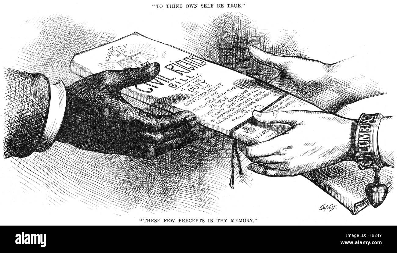 CARTOON: CIVIL RIGHTS 1875. /n'To Thine Own Self Be True.' Engraving by Thomas Nast, commemorating the passage of the Civil Rights Bill of 1875. Stock Photo