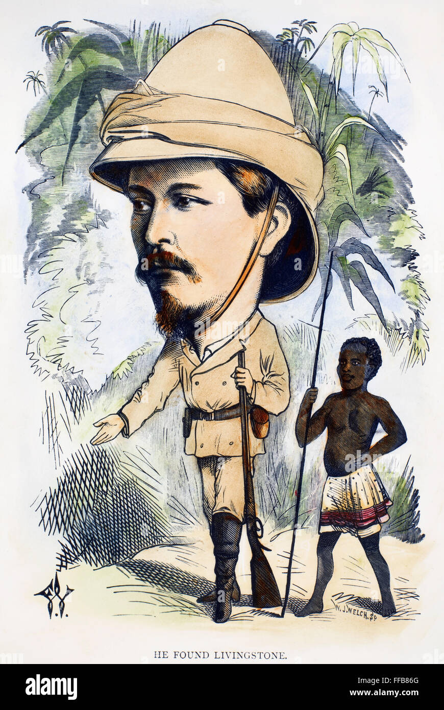 SIR HENRY MORTON STANLEY /n(1841-1904). British journalist and explorer. Caricature, 1872, by Frederick Waddy. Stock Photo