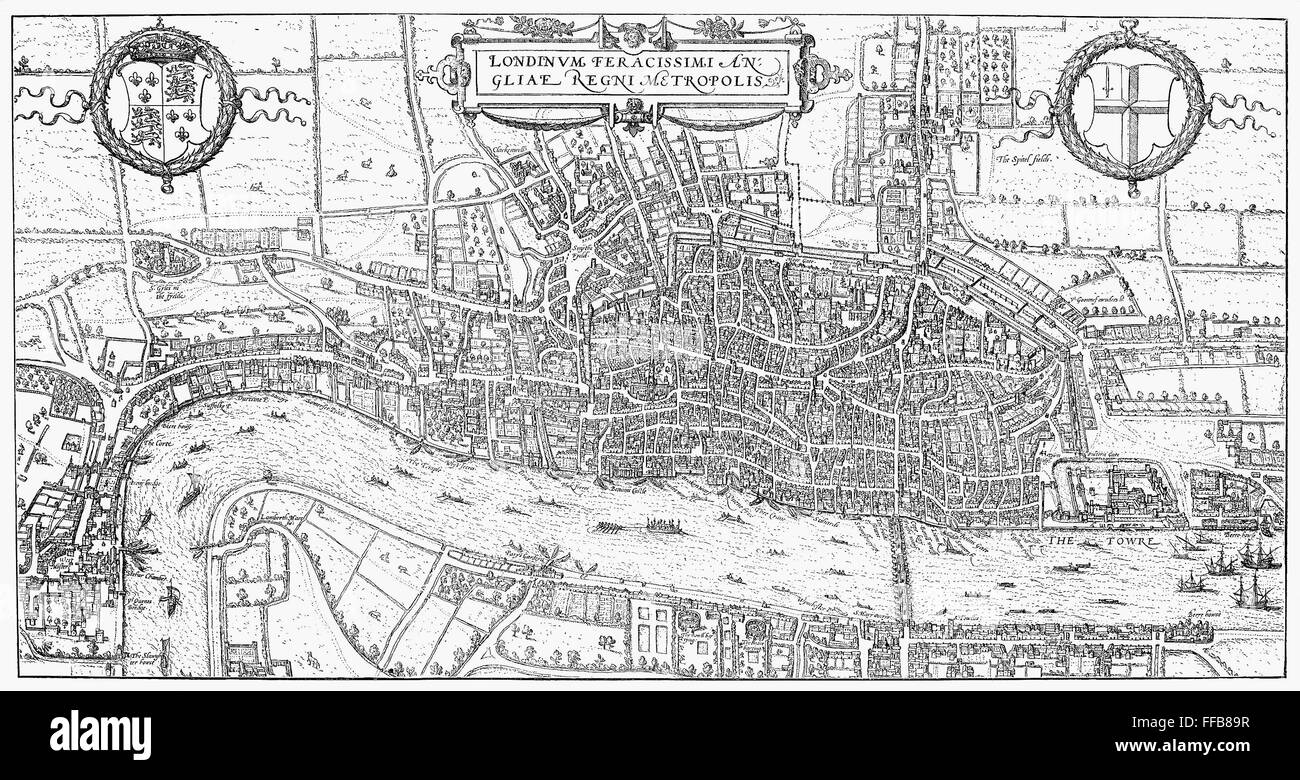 London Map 1575 Nengraved Map Of London England 1575 Stock Photo