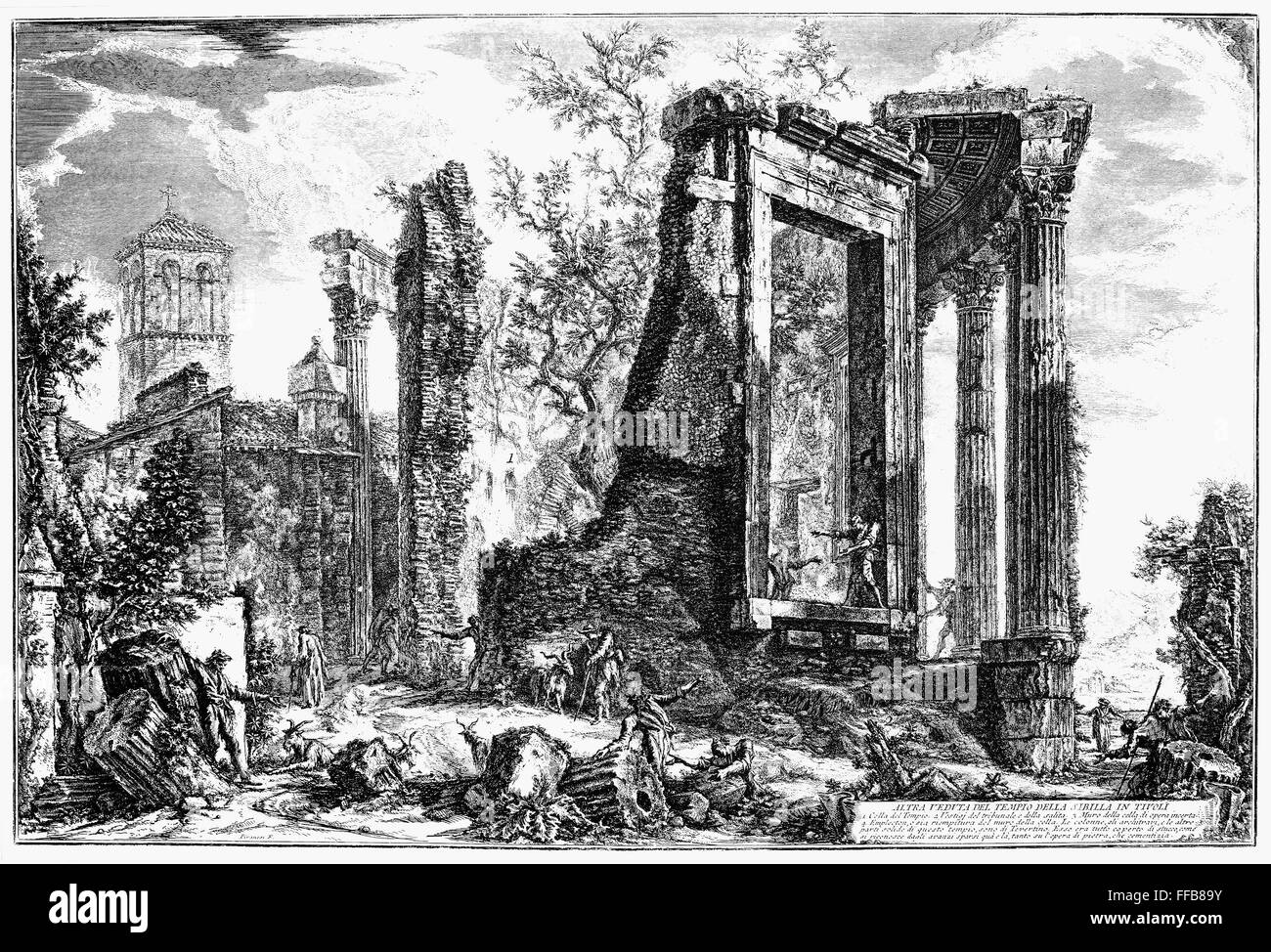 PIRANESI: TIVOLI. /nView of the Temple of the Sibyl in Tivoli, Italy. Etching by Giovanni Battista Piranesi (1729-1778). Stock Photo
