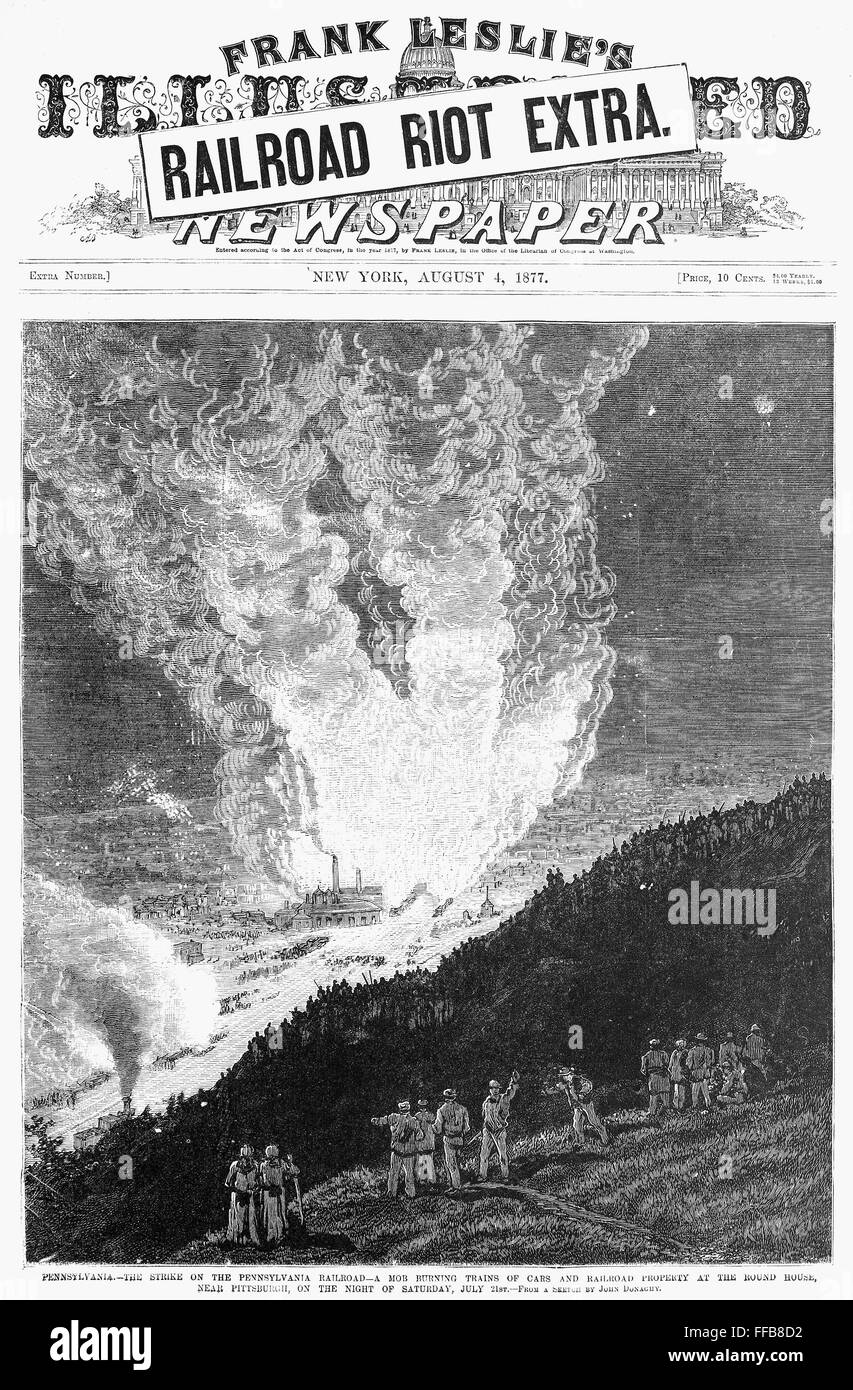 GREAT RAILROAD STRIKE, 1877. /nA mob burning train cars and railroad