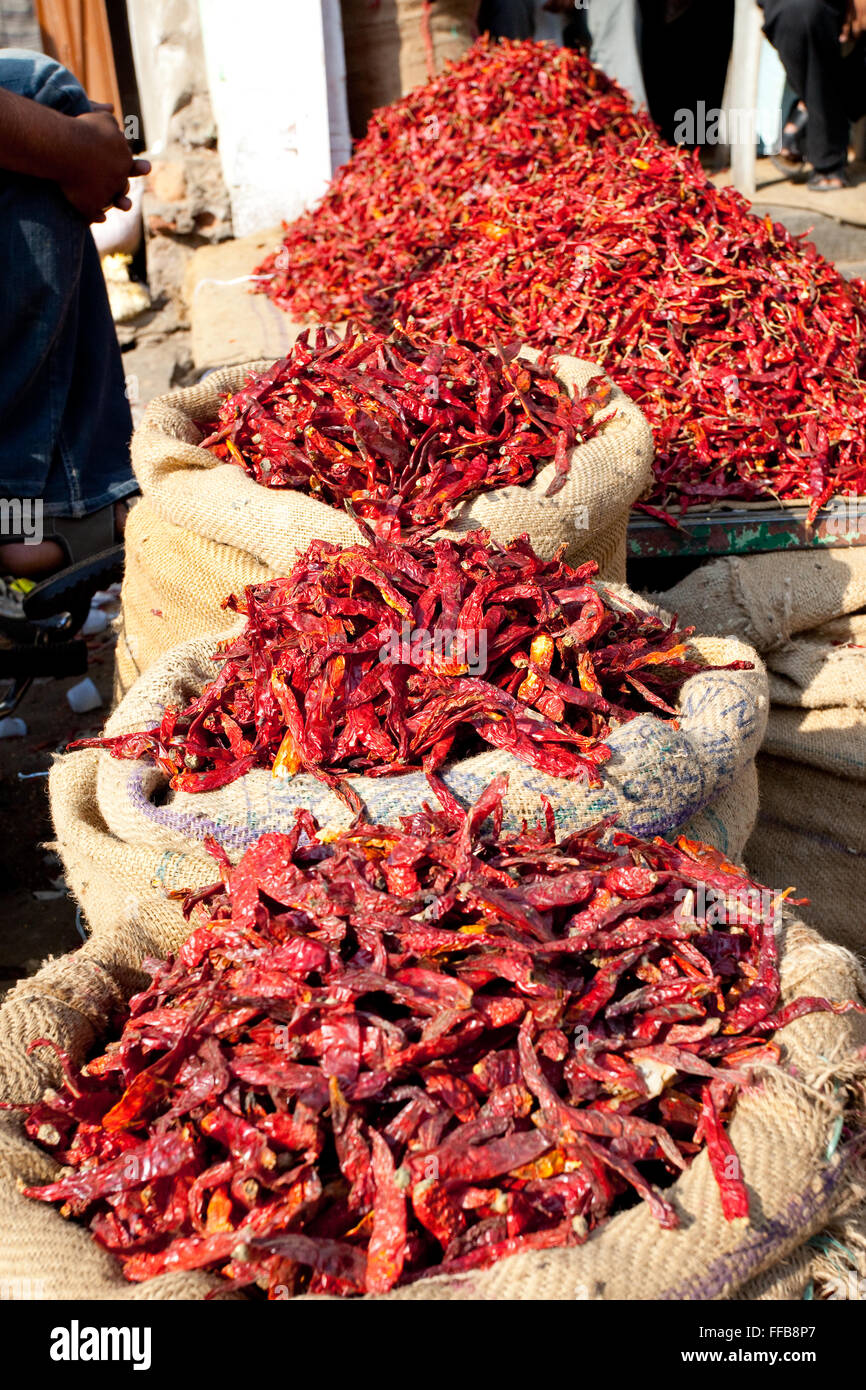 Chilis in an Indian market Stock Photo