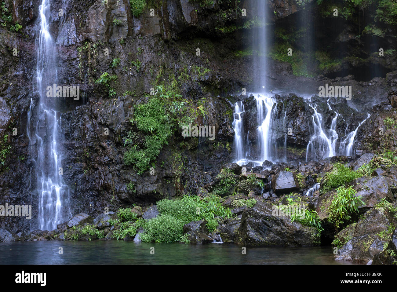 Waterfalls, Cascade de la Grand Ravine, Grand Galet, Reunion Stock Photo