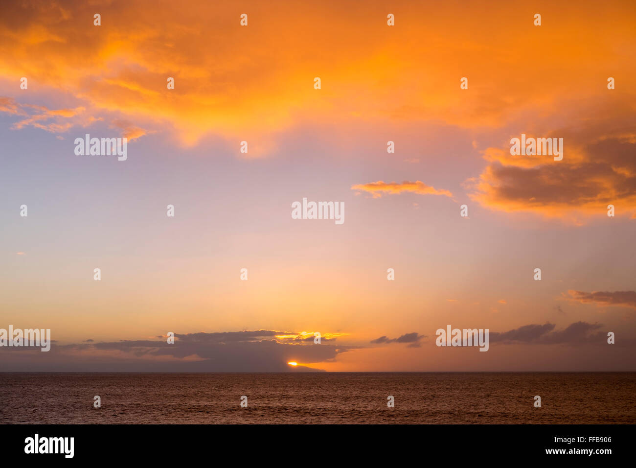 Sunset over island of El Hierro, seen from Valle Gran Rey, La Gomera, Canary Islands, Spain Stock Photo