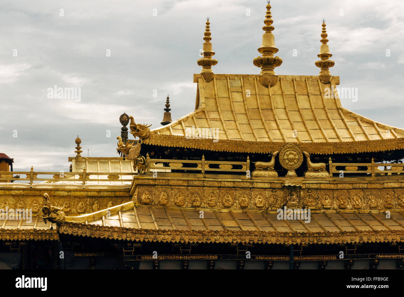 The view of the golden roof of Jokhang Temple, Lhasa, Tibet. Stock Photo