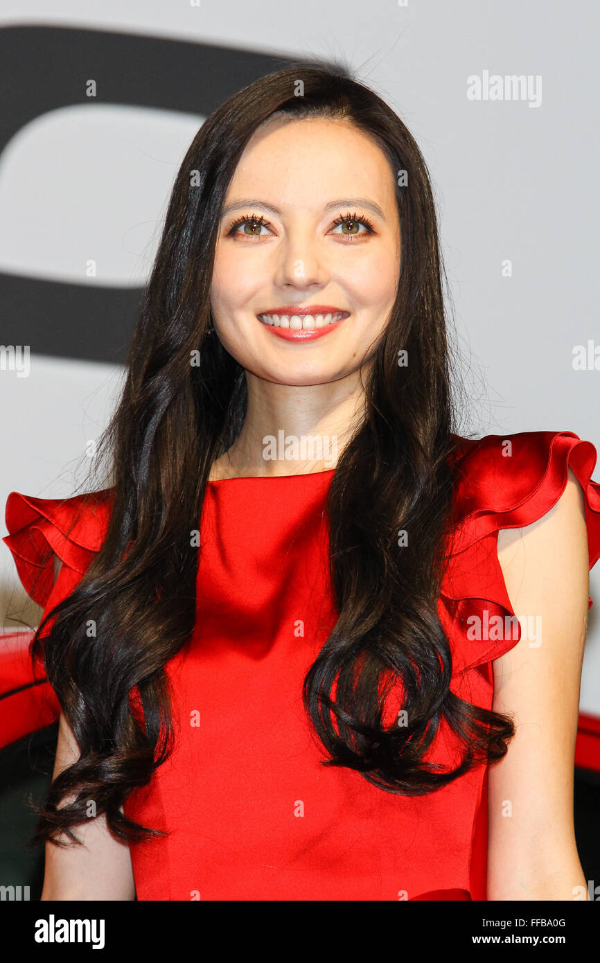 Becky (File photo from Dec 22, 2015: Japanese TV personality Becky attends a press conference in Tokyo, Japan on December 22, 2014 to promote Suzuki Motor's new wagon 'Alto.') Popular Japanese female entertainer, Becky, (Rebecca Eri Ray Vaughan) enjoyed a 15 year career in Japanese television appearing in commercials and variety programmes almost nightly but all of this came to an end when news of her affair with a married singer broke. The 31 year old entertainer was 'guilty' of breaking her image of being pure and clean in a country where powerful agencies manage the lives of singers, actors Stock Photo