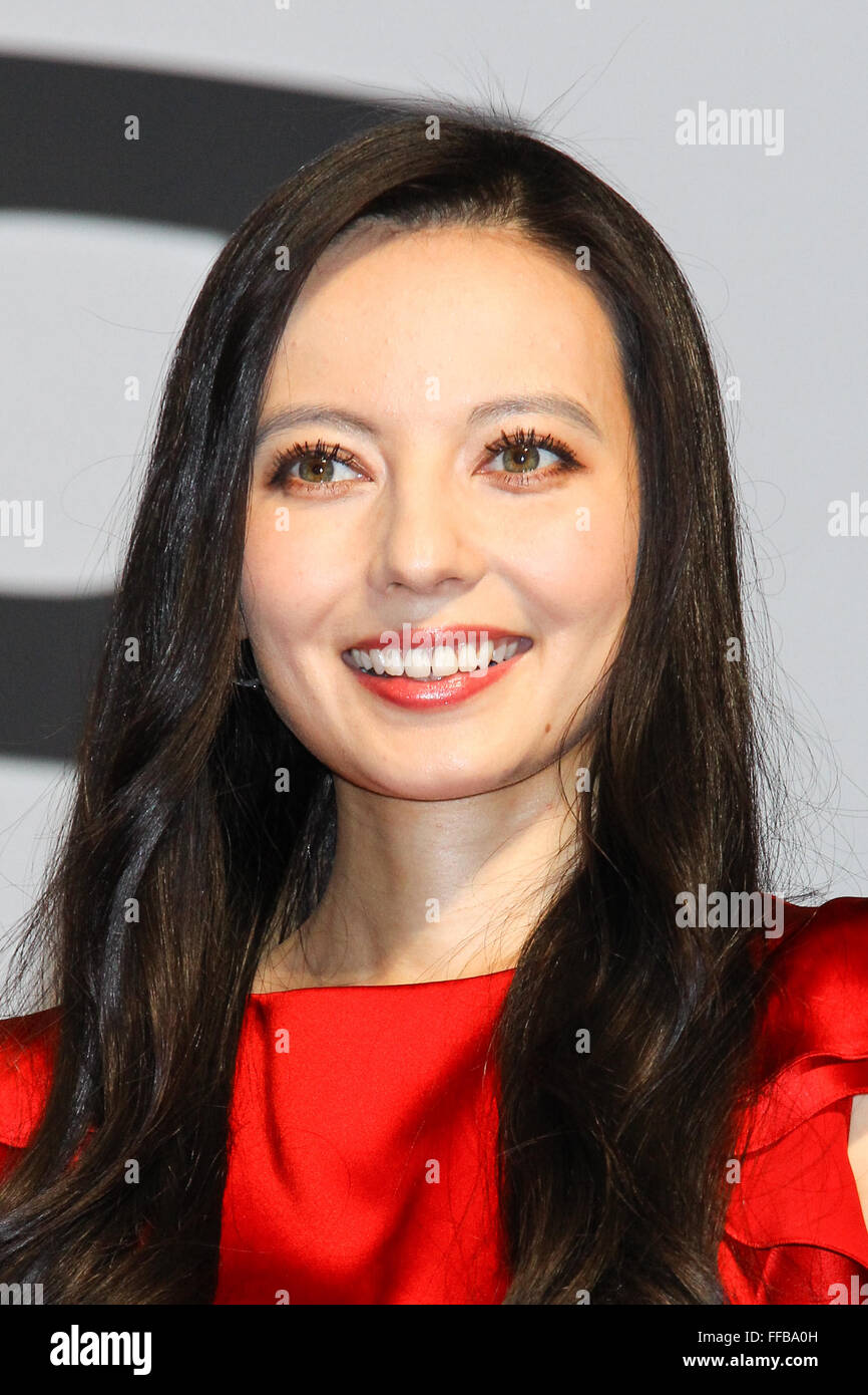 Becky (File photo from Dec 22, 2015: Japanese TV personality Becky attends a press conference in Tokyo, Japan on December 22, 2014 to promote Suzuki Motor's new wagon 'Alto.') Popular Japanese female entertainer, Becky, (Rebecca Eri Ray Vaughan) enjoyed a 15 year career in Japanese television appearing in commercials and variety programmes almost nightly but all of this came to an end when news of her affair with a married singer broke. The 31 year old entertainer was 'guilty' of breaking her image of being pure and clean in a country where powerful agencies manage the lives of singers, actors Stock Photo