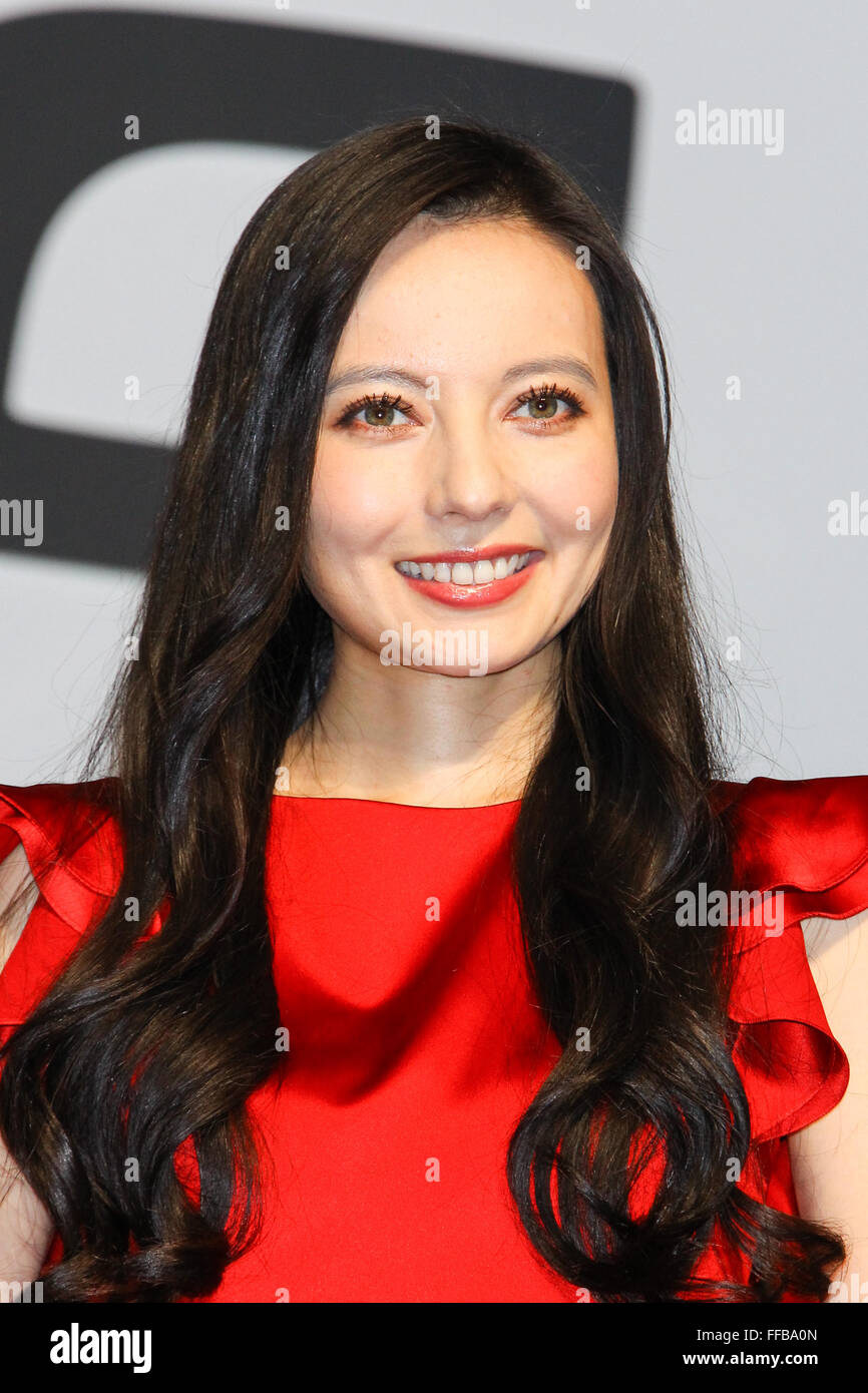 Becky (File photo from Dec 22, 2015: Japanese TV personality Becky attends a press conference in Tokyo, Japan on December 22, 2014 to promote Suzuki Motor's new wagon 'Alto.') Popular Japanese female entertainer, Becky, (Rebecca Eri Ray Vaughan) enjoyed a 15 year career in Japanese television appearing in commercials and variety programmes almost nightly but all of this came to an end when news of her affair with a married singer broke. The 31 year old entertainer was 'guilty' of breaking her image of being pure and clean in a country where powerful agencies manage the lives of singers, actors Stock Photo