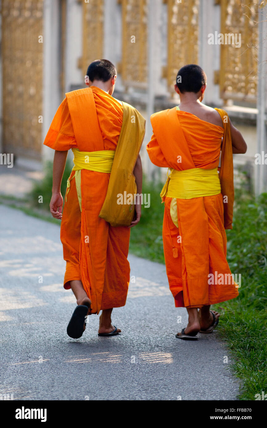 Two Buddhist monks walking Stock Photo