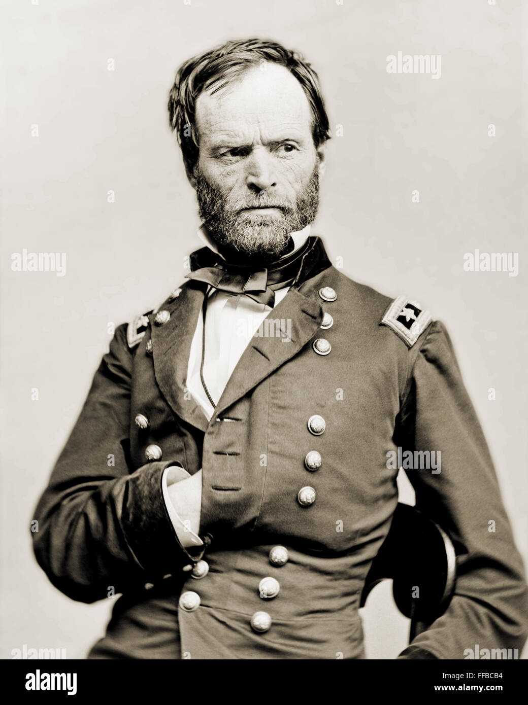 Portrait of Maj. Gen. William T. Sherman, officer of the Federal Army. Brady National Photographic Art Gallery, Washington, D.C., photographer.  Photographed between 1860 and 1865. Stock Photo