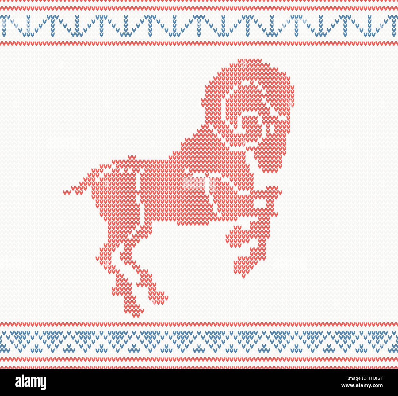 Red knitted pattern with sheep or goat. seamless vector illustration Stock Vector