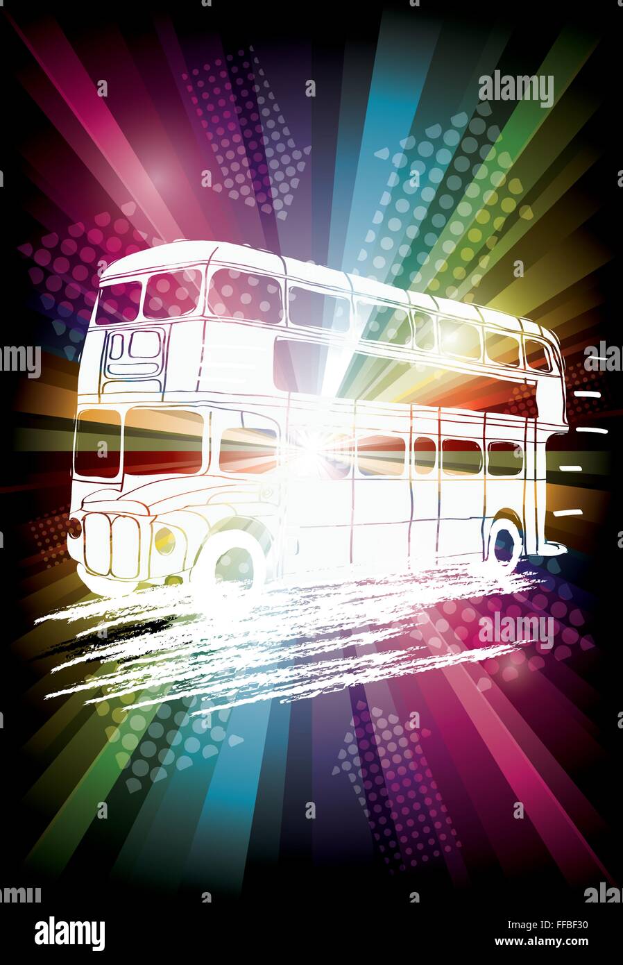 London Bus On Rainbow Background Vector Illustration For Party Flyer Stock Vector Image Art Alamy