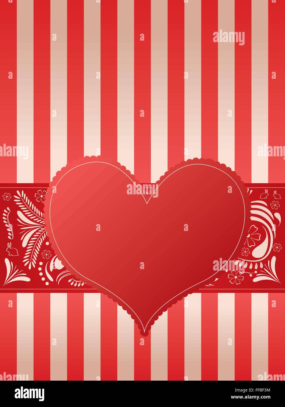 Valentine's Card with heart, floral design and lines Stock Vector