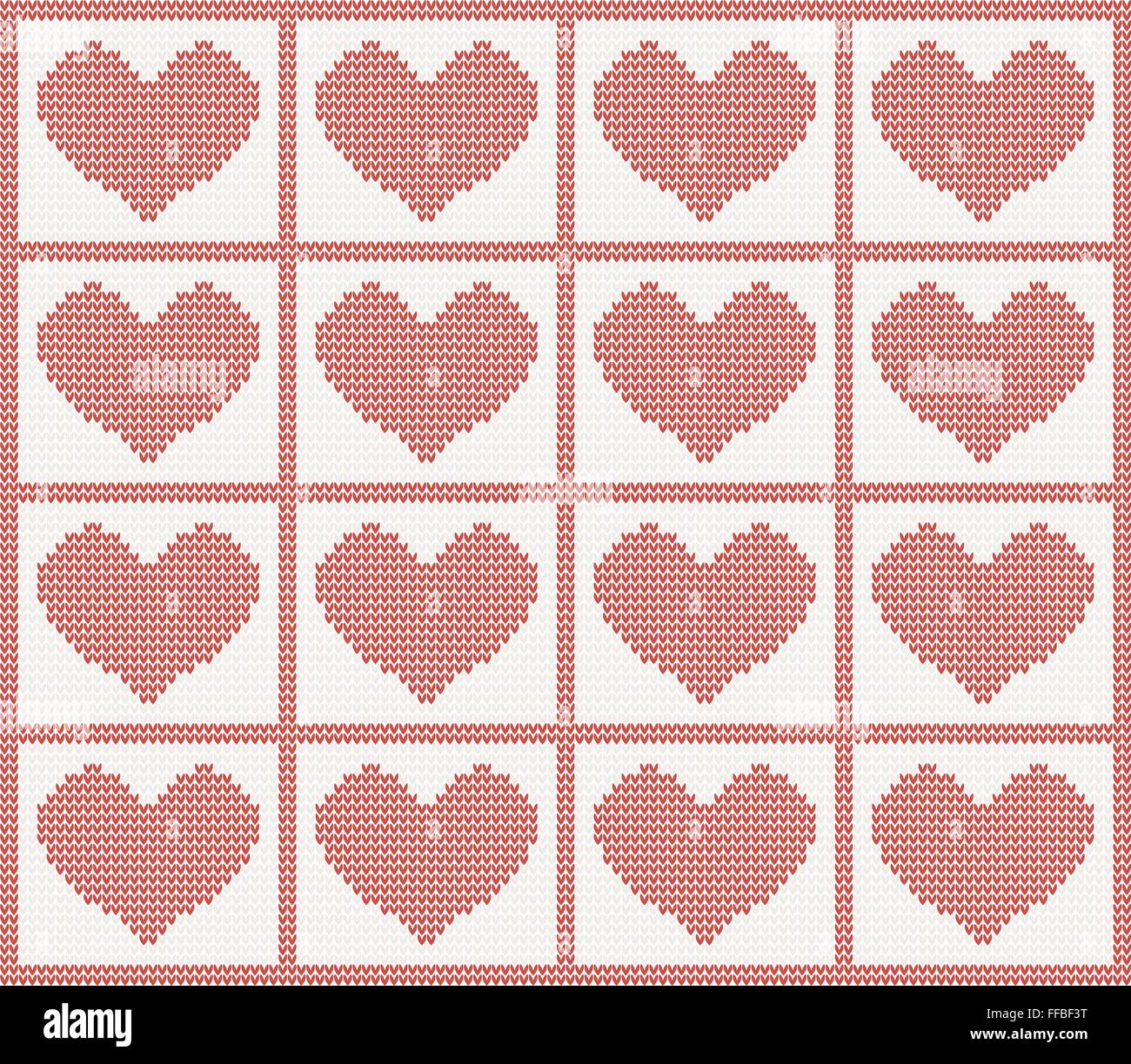 knitted vector pattern with hearts Stock Vector