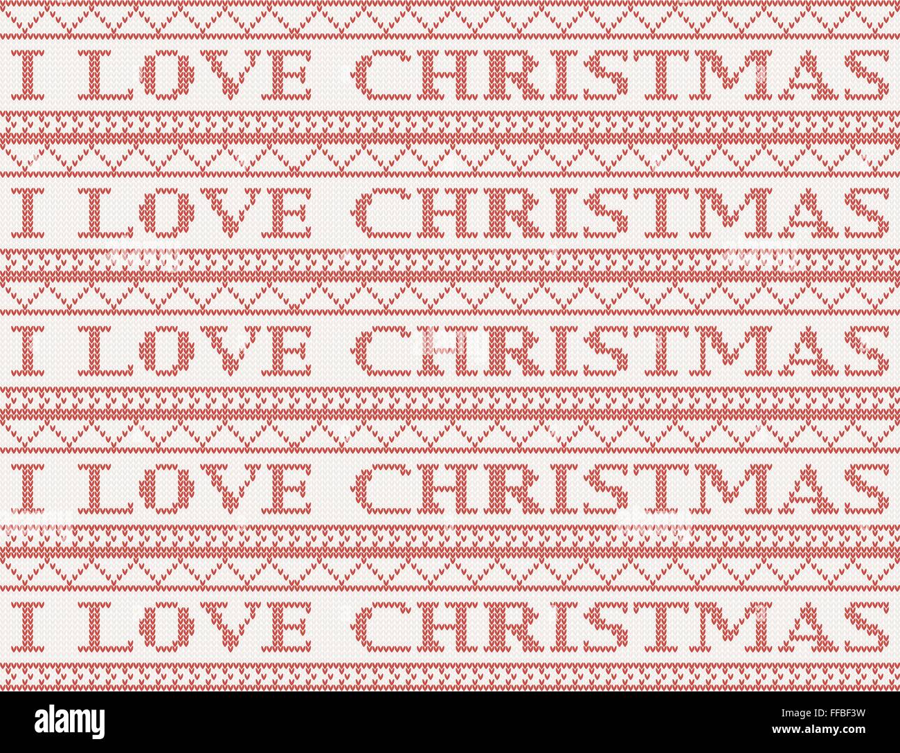 knitted background with text i love christmas Stock Vector