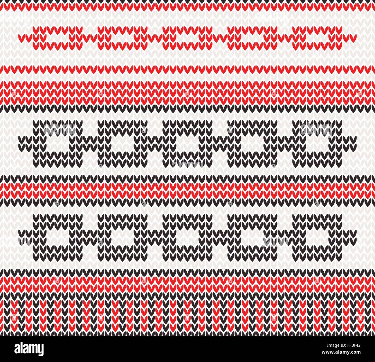 Knitted Seamless Fabric Pattern in red and black color Stock Vector