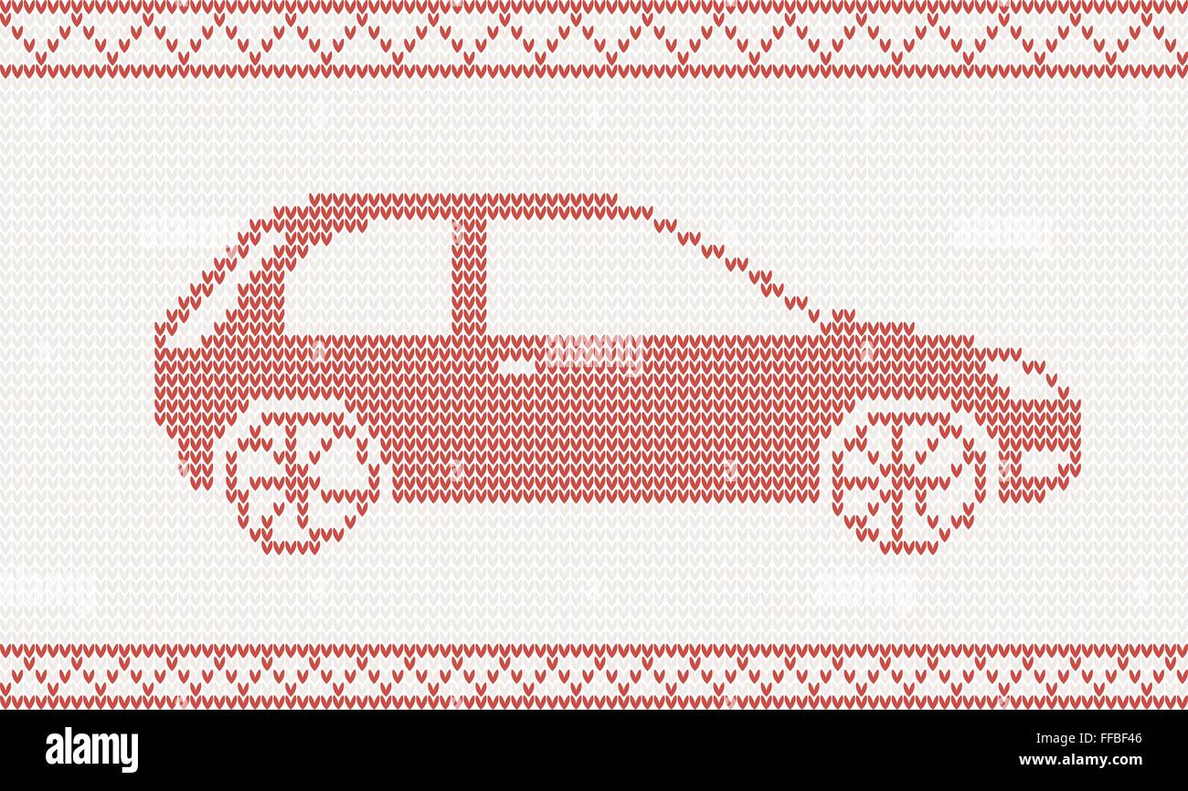 red knitted car. vector illustration Stock Vector