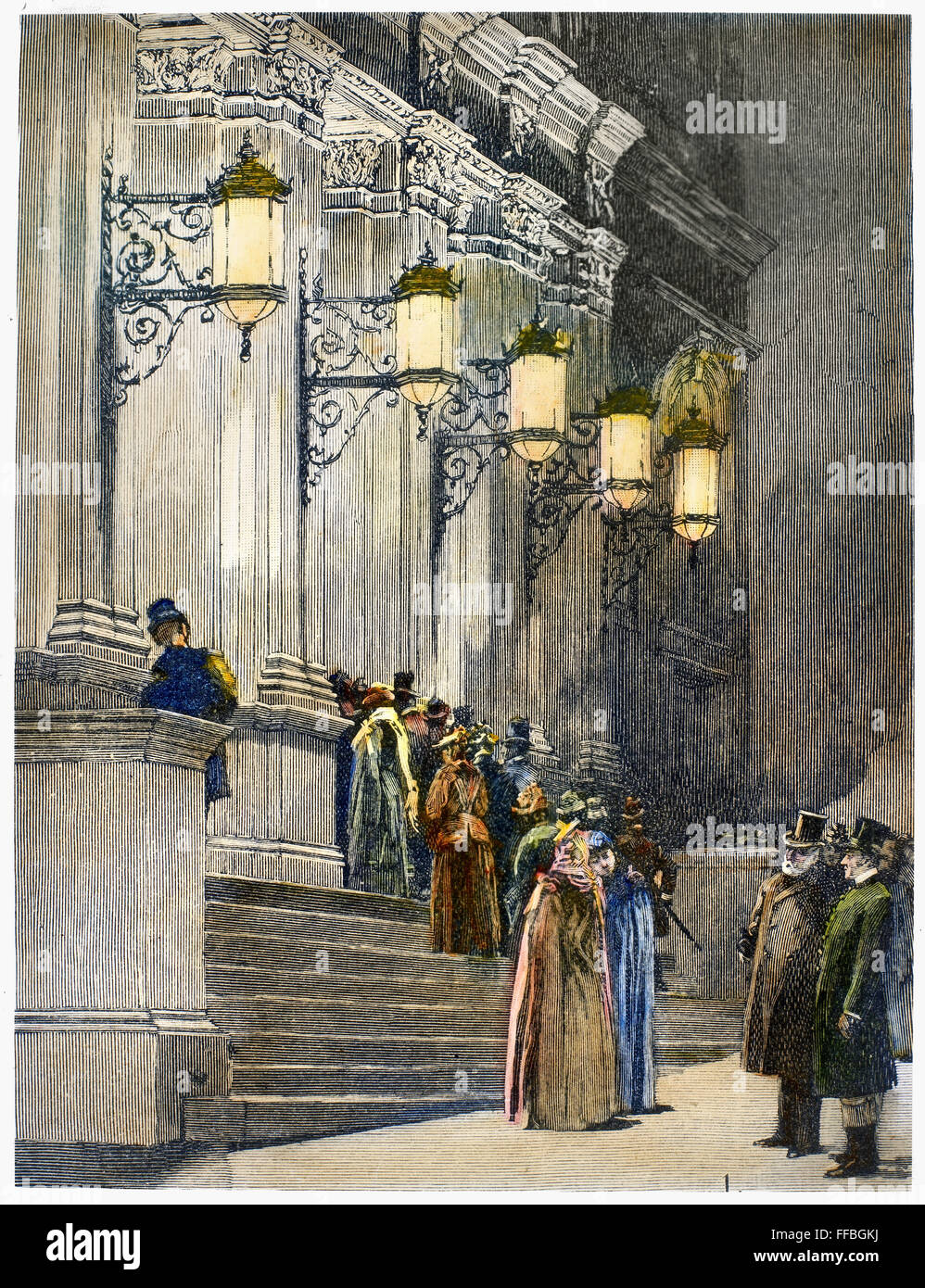 CARNEGIE HALL, 1891. /nThe 57th Street entrance of Carnegie Hall in New York City at its opening in May 1891. Contemporary American line engraving. Stock Photo