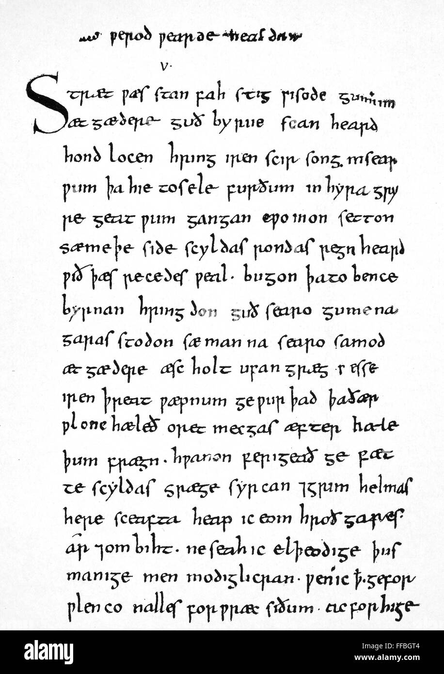 BEOWULF, 1000 A.D. /nA page from the unique manuscript of the Anglo