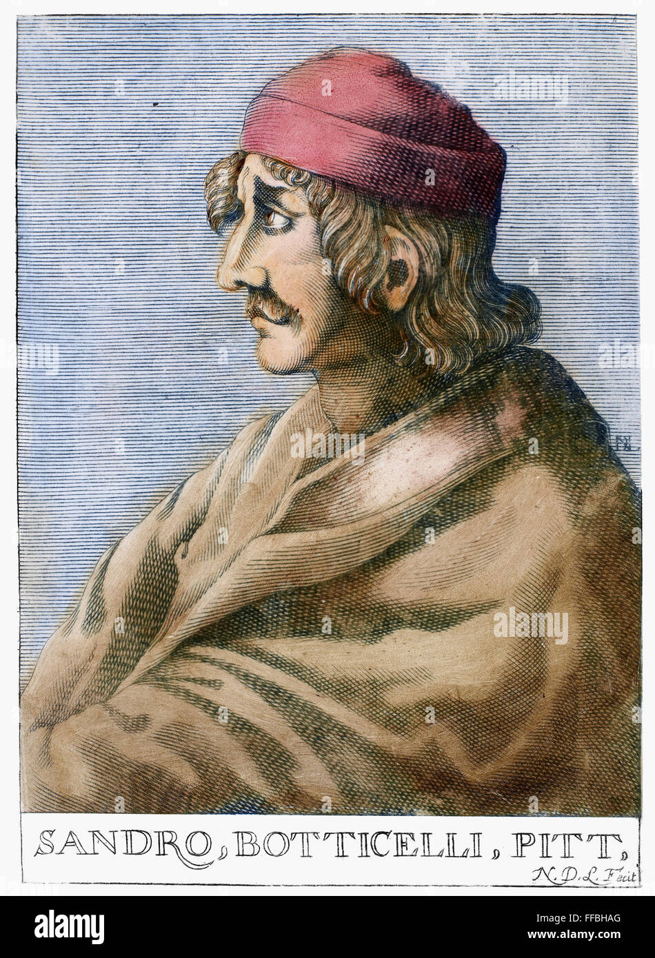 SANDRO BOTTICELLI (1445-1510). /nFlorentine painter. Copper engraving, French, 17th century. Stock Photo