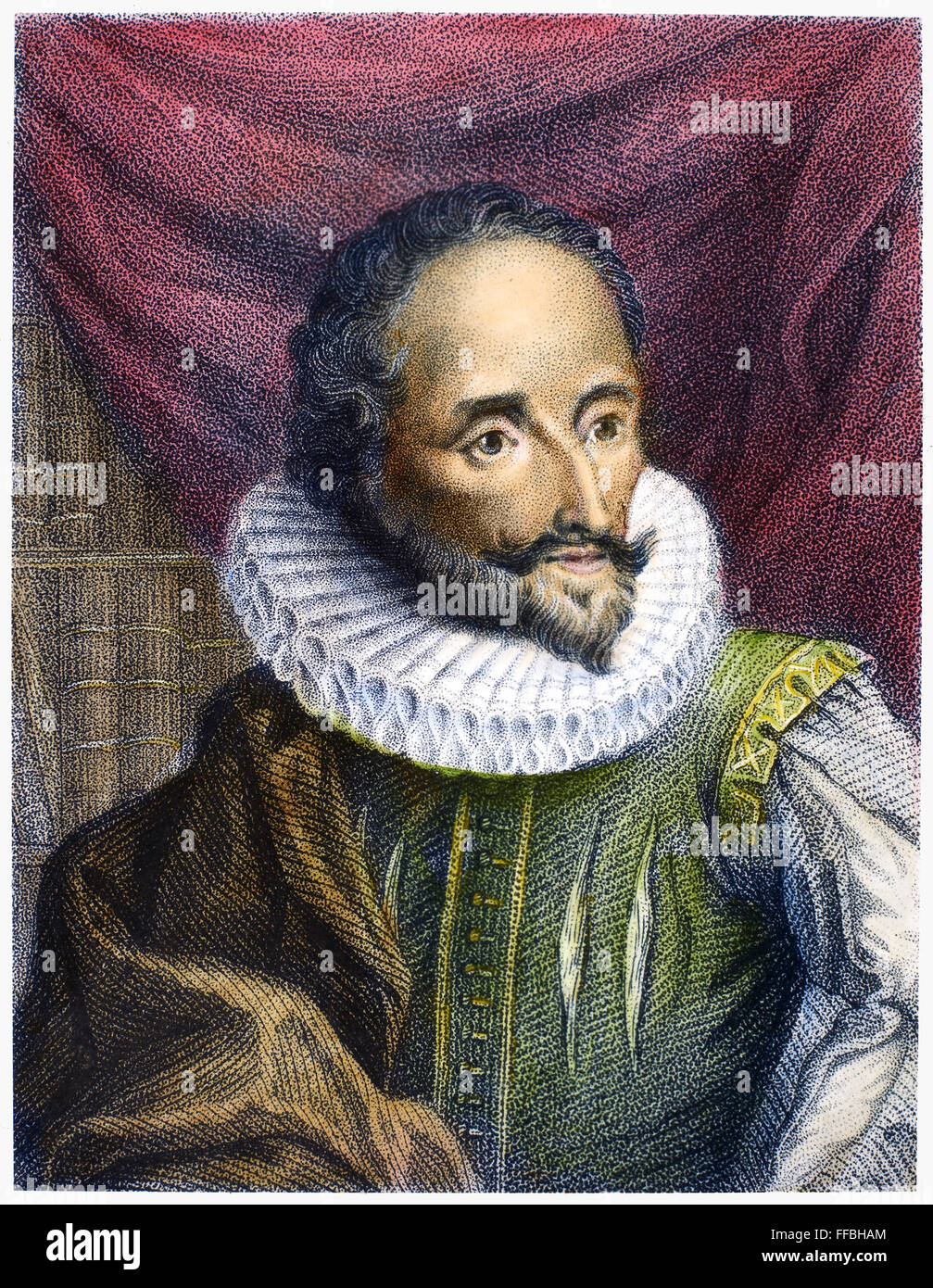 MIGUEL de CERVANTES /n(1547-1616). Spanish novelist. Aquatint, English, 1829. Stock Photo