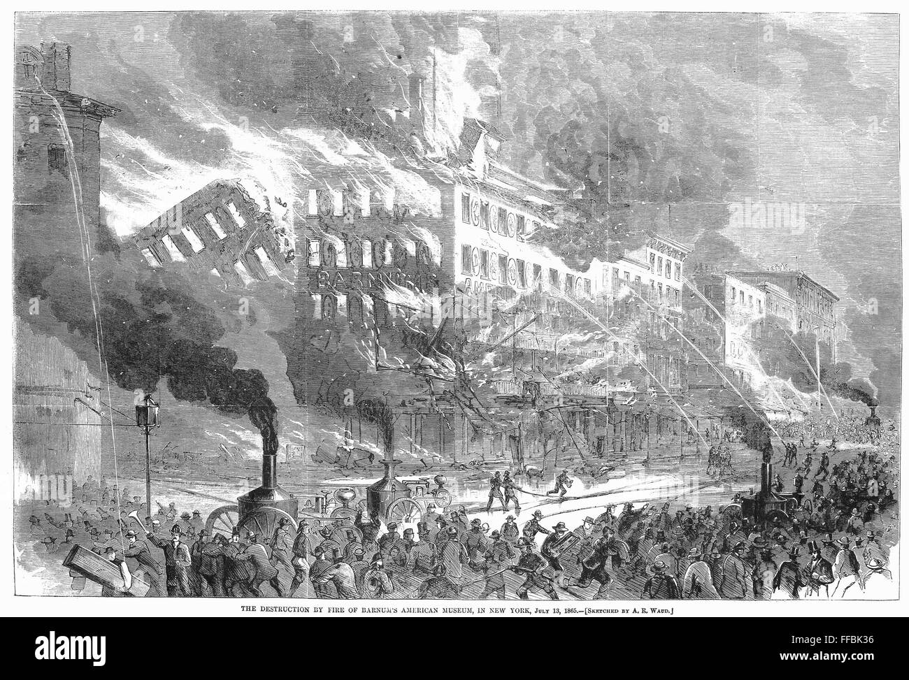 BARNUM'S MUSEUM FIRE, 1865. /nP.T. Barnum's Museum on Broadway, New