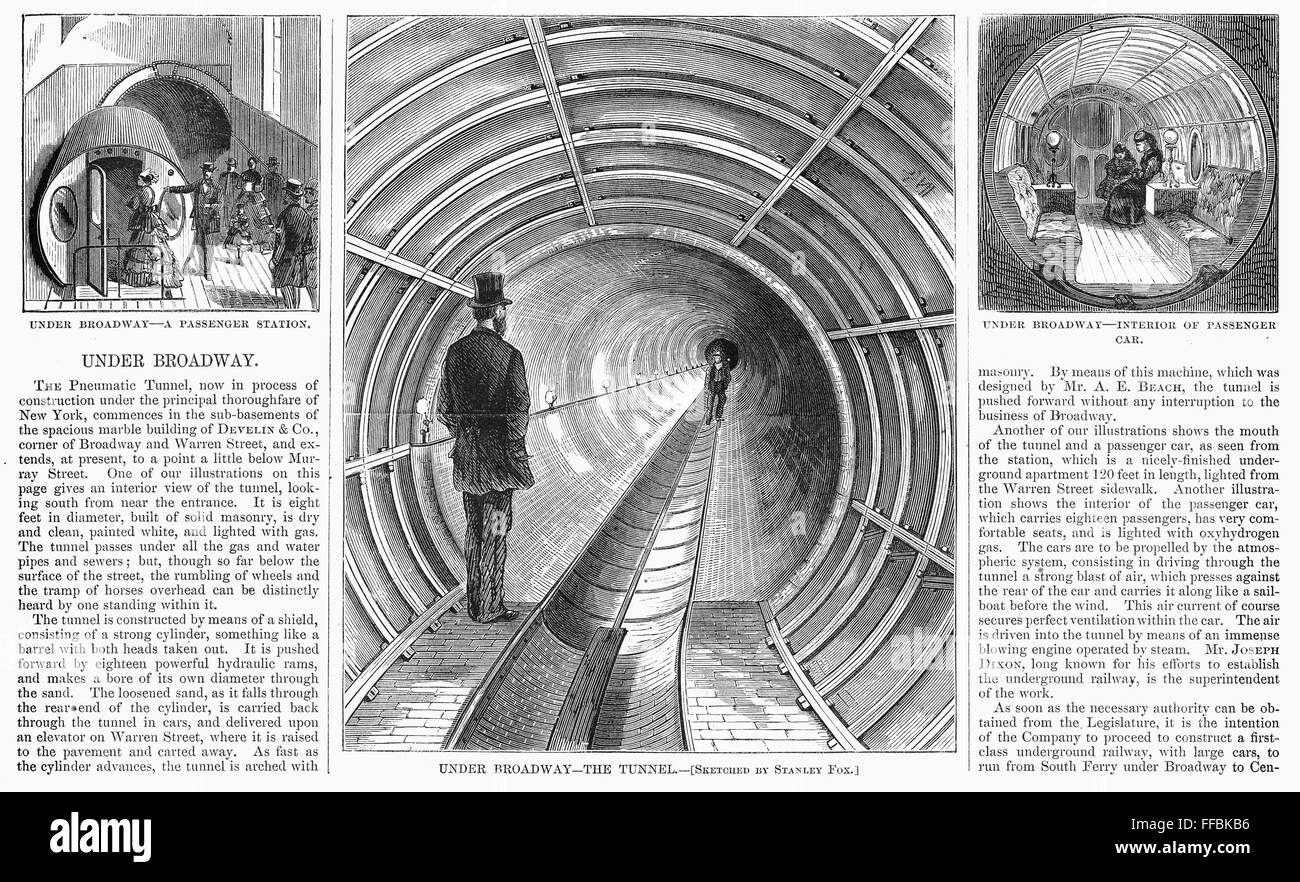 Pneumatic Transit PNEUMATIC TRANSIT, 1870. /nThe one block long pneumatic subway under ...